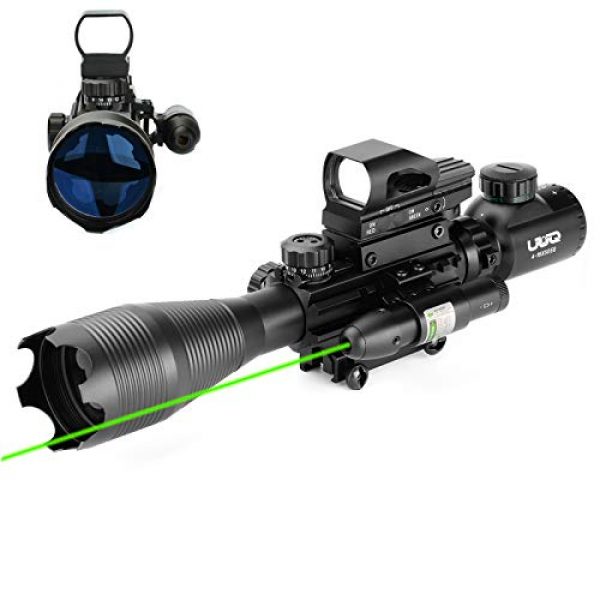 UUQ Rifle Scope 1 UUQ 4-16x50 Tactical Rifle Scope Red/Green Illuminated Range Finder Reticle W/Green Laser Sight and Holographic Reflex Dot Sight