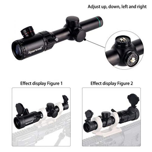 Sparwod Rifle Scope 4 Sparwod 1-4X20mm Rifle Scope,Mid-Range Red/Green Crosshair Shockproof Riflescope with Flip Up Lens Covers and High Profile Scope Rings