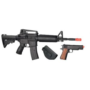 Game Face Airsoft Rifle and Pistol Combo 1 GameFace 52003 Defender Strike Airsoft Kit With Electric Full/Semi-Auto Airsoft Rifle And Spring-Powered Single-Shot 1911 Airsoft Pistol, Holster And Ammo