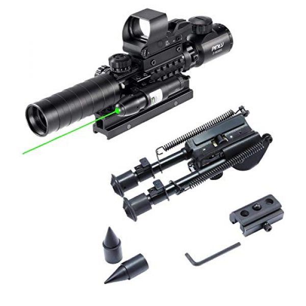 Pinty Rifle Scope 1 Pinty Rifle Scope 3-9x32 Rangefinder Illuminated Reflex Sight 4 Reticle Green Dot Laser Sight & 7 inch to 9.5 inch Rifle Bipod with Spikes, Works w Picatinny Rails