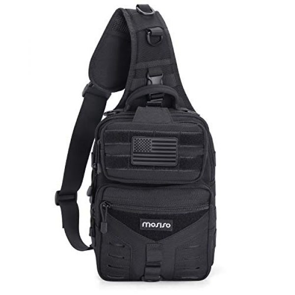 MOSISO Tactical Backpack 6 MOSISO Tactical Backpack, One Shoulder Slingbag Military Army Assault Molle Rucksack Everyday Carrying Daypack with USA Flag Patch for Outdoor Sports Hiking Hunting Fishing Camping Training, Black