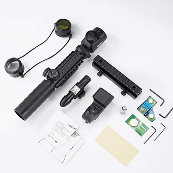 Pinty Rifle Scope 7 Pinty 3-9x32 Rifle Scope Rangefinder Illuminated Reflex Sight 4 Reticle Green Dot Laser Sight, 8 Packs