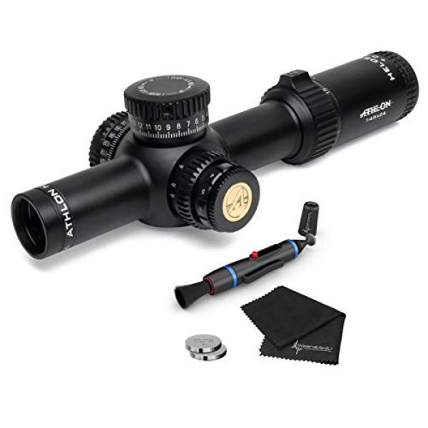 Wearable4U Rifle Scope 1 Wearable4U Athlon Optics Helos BTR 1-4.5x24, Direct Dial, 30mm, SFP, ATSR3 IR MOA Reticle Riflescope with Included Extra Battery CR2032 Lens Cleaning Pen and Lens Cleaning Cloth Bundle