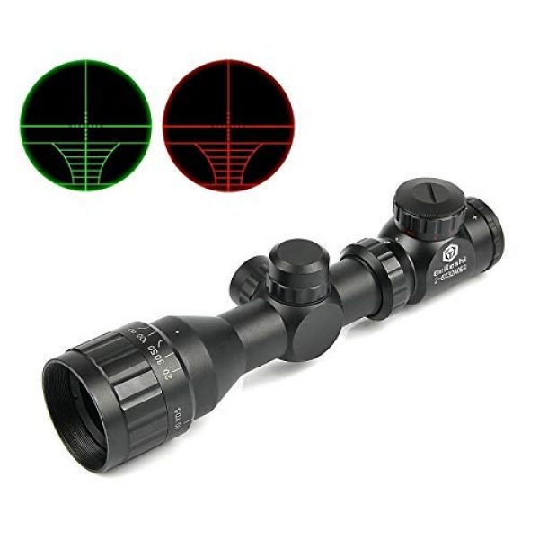 Beileshi Rifle Scope 1 Beileshi 2-6x32 Rifle Scope Red/Green Illuminated Range Finder Reticle and Parallax Adjustment with Sunshade Tube
