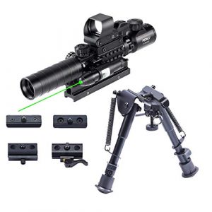 Pinty Rifle Scope 1 Pinty Rifle Scope 3-9x32 Rangefinder Illuminated Reflex Sight 4 Reticle Green Dot Laser Sight & 6 inch to 9 inch Aluminum Rifle Bipod Works with Picatinny MLOK KeyMod and QD Mounting