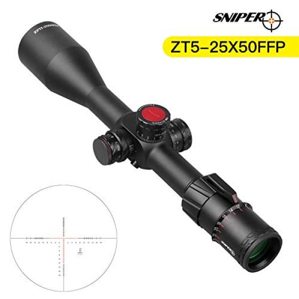 Sniper Rifle Scope 4 Sniper ZT 5-25x50 FFP First Focal Plane (FFP) Scope with Red/Green Illuminated Reticle