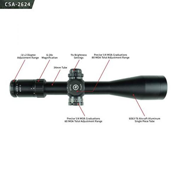 Crimson Trace Rifle Scope 3 Crimson Trace Optics Sport Riflescope 6-24x56mm MOA/FFP with MR1-MOA with Illuminated Reticle, 2 Series CSA-2624