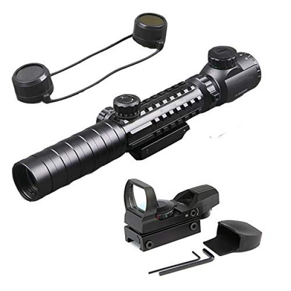 Luger Rifle Scope 5 Luger Tactical 3-9X32EG Optical Dual Red Green Illuminated Crosshair Range Finder Rifle Scope with Red Green Reflex 4 Reticles Sight