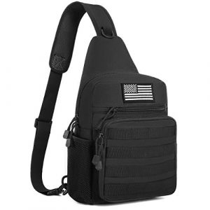 MOSISO Tactical Backpack 1 MOSISO Tactical Sling Backpack, Small Chest Shoulder Bag Military Army Assault Molle Rucksack for Outdoor Sports Hiking Hunting Fishing Camping Training with USA Flag Patch & Side Bottle Holder, Black