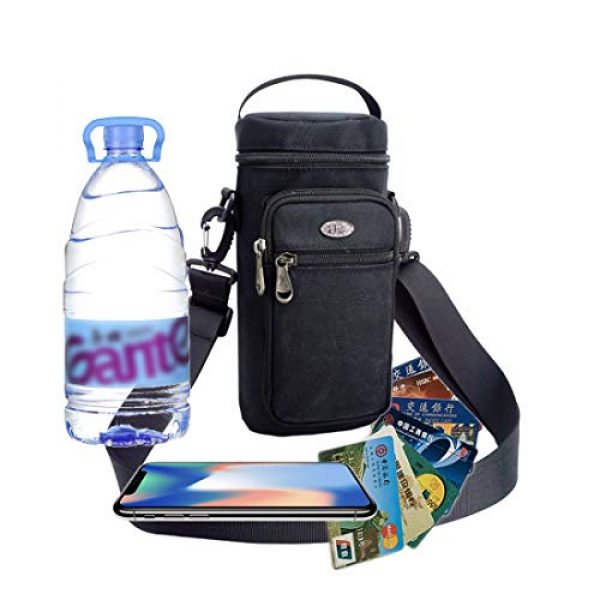Ayans Water Bottle Carrier 2 Water Bottle Pouch (1500ml),Nylon Water Bottle Carrier Bag with Adjustable Shoulder Strap,Insulated Water Bottle Cover for Stainless Steel/Glass/Plastic Bottles (Black)