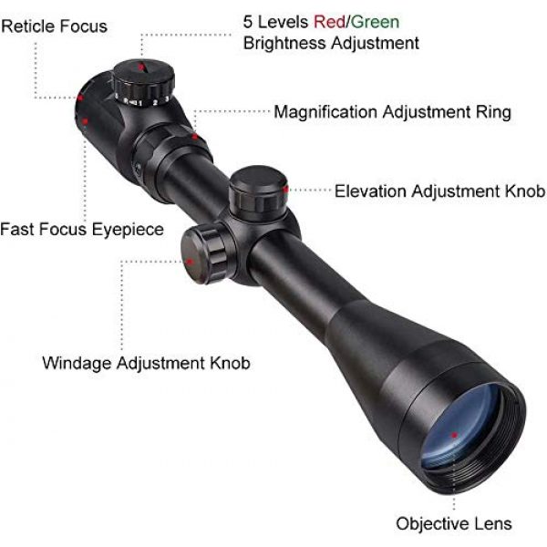 QILU Rifle Scope 2 QILU 3-9x40 Rangefinder Red & Green Illuminated Reticle Optics Hunting Scope 1 Inch Tube