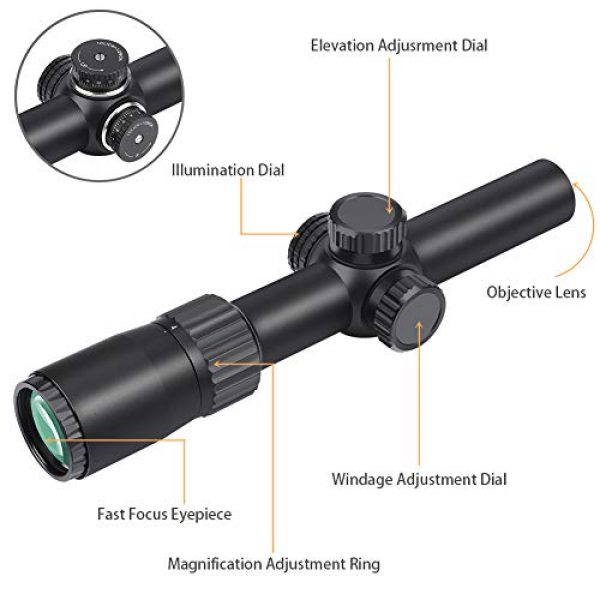 Feyachi Rifle Scope 2 Feyachi Tactical Optics Falcon 1-4x24 Rifle Scope Red Illuminated Starburst Reticle Riflescopes for Hunting Shooting, 30mm (1.2") Tube Matte Black