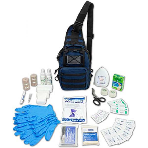 LINE2design Tactical Backpack 2 LINE2design Complete Sling Backpack Kit - EMS EMT Trauma First Aid Emergency Response Fully Stocked Survival Molle Kit - Stop Bleeding Safety Rescue Perfect Upgraded Outdoor Shoulder Bag Pack - Navy