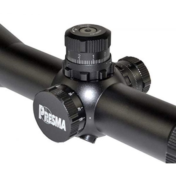 Presma Rifle Scope 4 Presma Solar Powered 3-18X50 Precision Rifle Scope with Side AO Adjustment, RXR Glass and Illuminated Orange, Green, and Blue Mil-Dot Retilce