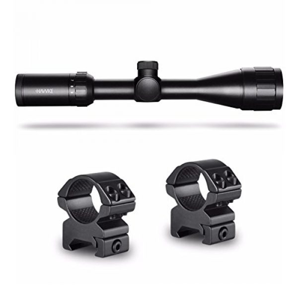 Hawke Rifle Scope 2 HAWKE Vantage 3-9X40AO Mil Dot IR Riflescope, Black 14225 and Hawke 2-Pc Medium Weaver Rings Kit