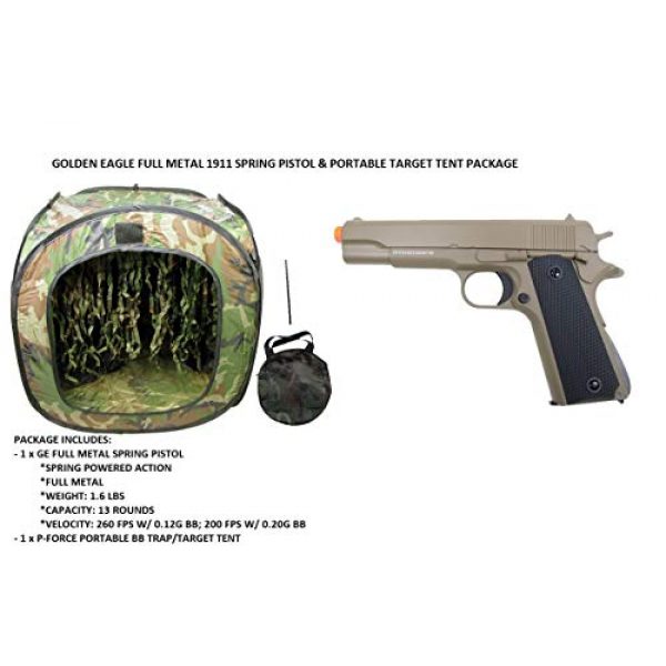 GE / JG Airsoft Pistol 2 GE / JG Full Metal 1911 Spring Powered Airsoft Pistol with Portable Airsoft BB Trap Target Tent Package (Tan)