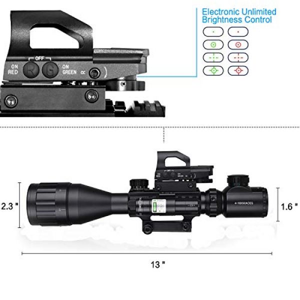 XOPin Rifle Scope 4 4-16x50AO Rifle Scope Combo Dual Illuminated with Green Laser sight 4 Holographic Reticle Red/Green Dot for Weaver/Rail Mount