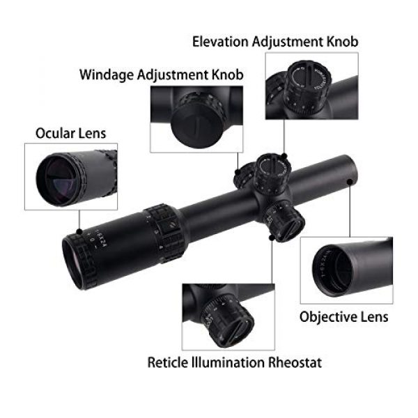 Sparwod Rifle Scope 4 Sparwod 1-6x24mm Rifle Scope,SFP Red Illuminated MOA Reticle Gun Scopes for Out Hunting with 20mm Mount-Green Lens Color