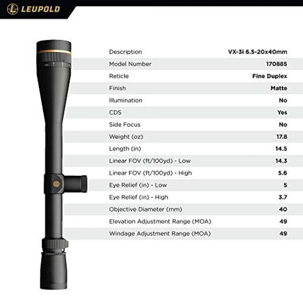 Leupold Rifle Scope 4 Leupold VX-3i 6.5-20x40mm Riflescope, Matte Black (170885)