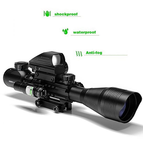 XOPin Rifle Scope 3 Hunting Rifle Scope Combo C4-12x50EG Dual Illuminated with Laser sight 4 Holographic Reticle Red/Green Dot for Weaver/Rail Mount