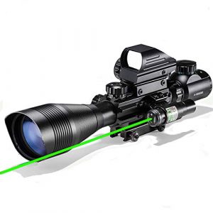 XOPin Rifle Scope 1 Hunting Rifle Scope Combo C4-12x50EG Dual Illuminated with Laser sight 4 Holographic Reticle Red/Green Dot for Weaver/Rail Mount