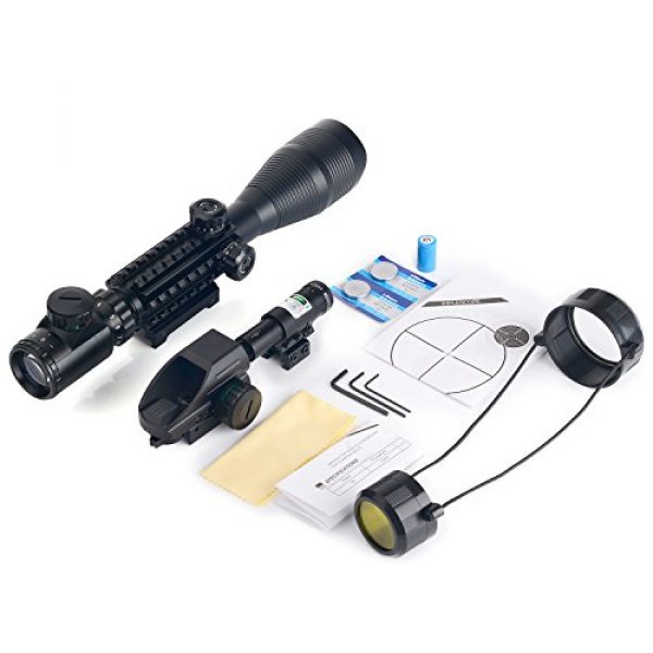 UUQ Rifle Scope 6 UUQ 4-12X50 Rifle Scope Red &Green Illuminated Range Finder Reticle W/RED Laser Sight and 4 Tactical Holographic Dot Reflex Sight