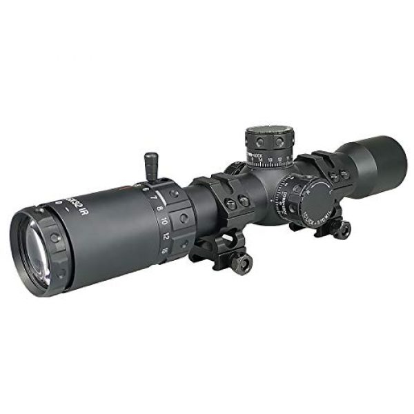 Persei Rifle Scope 1 Persei 1.5-15x32 Rifle Scope with Red Illuminated Glass Reticle 30mm Tube and Medium Profile Scope Rings