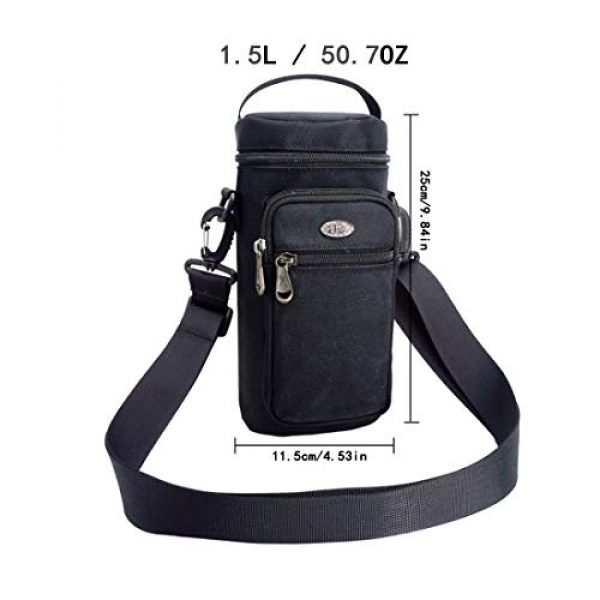 Ayans Water Bottle Carrier 5 Water Bottle Pouch (1500ml),Nylon Water Bottle Carrier Bag with Adjustable Shoulder Strap,Insulated Water Bottle Cover for Stainless Steel/Glass/Plastic Bottles (Black)