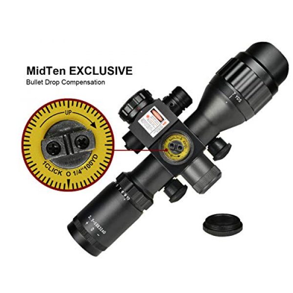 MidTen Rifle Scope 4 MidTen Rifle Scope 2.5-10X Dual Illuminated Mil-dot Gun Scopes with Red Laser & 20mm Mounts