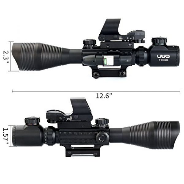 UUQ Rifle Scope 3 UUQ 4-12X50 Rifle Scope Red &Green Illuminated Range Finder Reticle W/Green Laser Sight and 4 Tactical Holographic Red Dot Reflex Sight