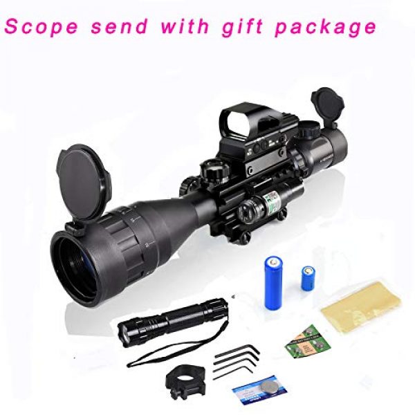 XOPin Rifle Scope 7 4-16x50AO Rifle Scope Combo Dual Illuminated with Green Laser sight 4 Holographic Reticle Red/Green Dot for Weaver/Rail Mount