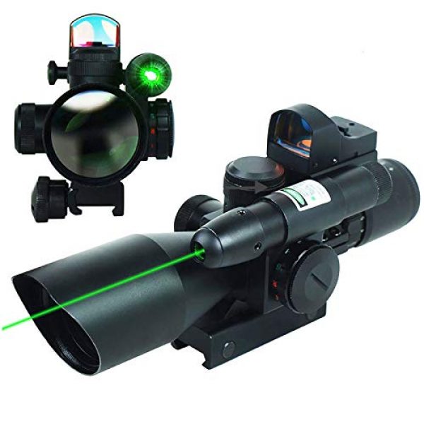 UUQ Rifle Scope 1 UUQ 2.5-10x40 Clarity+ Combo Rifle Scope Dual Illuminated Mil-dot W/Green Laser and Mini Reflex 3 MOA Red Dot Sight