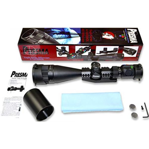 Presma Rifle Scope 2 PRESMA 4-16X50AOL EX Series Rifle Scope Second Focal Plane, Bundle with Caps & Mount