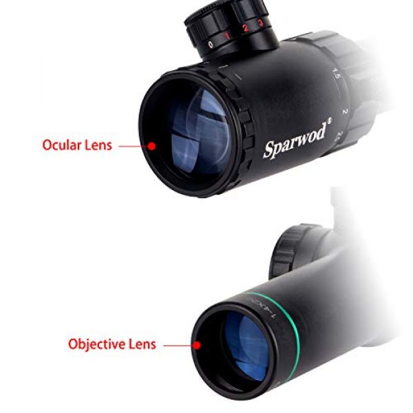 Sparwod Rifle Scope 2 Sparwod 1-4X20mm Rifle Scope,Mid-Range Red/Green Crosshair Shockproof Riflescope with Flip Up Lens Covers and High Profile Scope Rings
