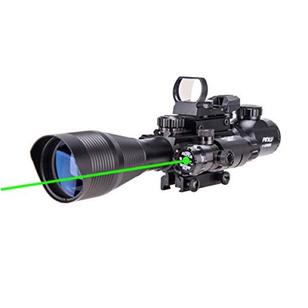 Pinty Rifle Scope 1 Pinty Rifle Scope 4-12x50 Rangefinder Illuminated Optics with 4 Reticle Red Green Reflex Sight, Green Dot Laser Sight