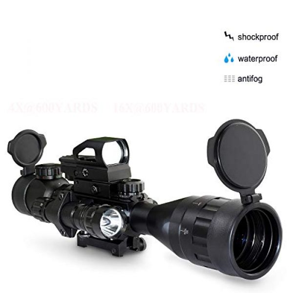 XOPin Rifle Scope 4 Hunting 4-16x50AO Rifle Scope Combo Dual Illuminated with Green Laser Sight 4 Holographic Reticle Red Dot for Rail Mount