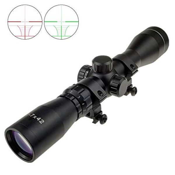 Persei Rifle Scope 2 Persei 2-7x42 Long Eye Relief Scope Red Green llluminate Mil-dot/Rangefinder Reticle 30mm Tube Diameter Fits Mosin Nagant 1891/30 M39 with Mount Rings