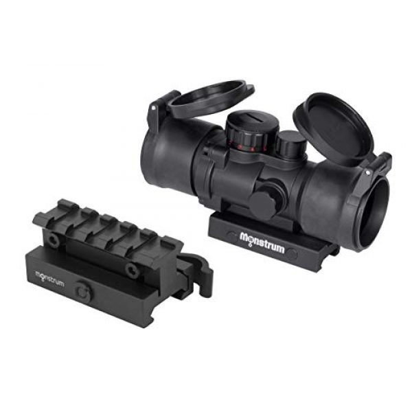 Monstrum Rifle Scope 1 Monstrum S330P 3X Prism Scope | RM5-AH Adjustable Height Riser Mount with Quick Release | Monstrum Flip Up Lens Cover Set | Bundle