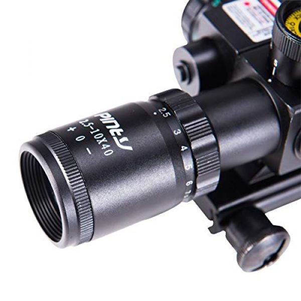 Pinty Rifle Scope 4 Pinty 2.5-10x40 Red Green Illuminated Mil-dot Tactical Rifle Scope with Red Laser Combo & Rifle Bipod with 6 inch to 9 inch Adjustable Legs, Works with Rifle Slings and Picatinny MLOK KeyMod and QD Mo