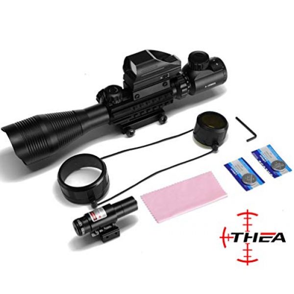 THEA Rifle Scope 7 THEA C4-12X50 Scope Dual Illuminated Reticle w/Red/Green Laser Sight and 4 Tactical Holographic Dot Reflex Sight (12 Month Warranty)
