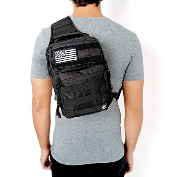 Gecko Equipments Tactical Backpack 1 Gecko Tactical Sling Backpack, Small Military Bag, Free American Flag Patch & Bottle Opener. Molle shooting range shoulder bag.