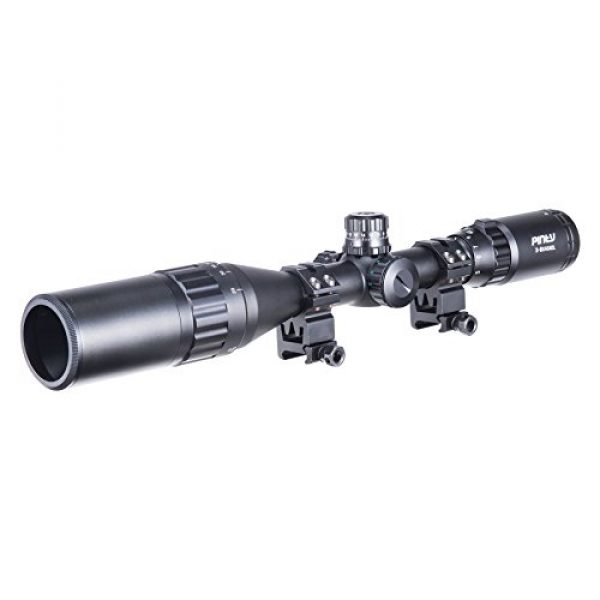 Pinty Rifle Scope 3 Pinty 3-9X40 Rifle Scope AO Red Green Blue Illuminated Mil Dot with Flip-Open Covers, Sunshade Tube