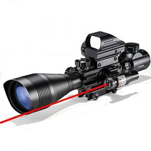 XopingABC Rifle Scope 1 Rifle Scope Combo C4-12x50EG Dual Illuminated with Laser sight 4 Holographic Reticle Red/Green Dot for Weaver/Rail Mount