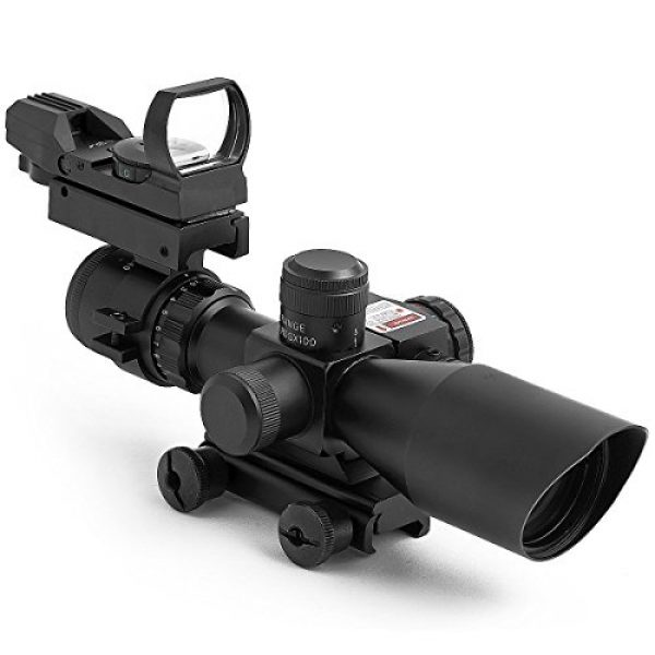 UUQ Rifle Scope 3 UUQ 2.5-10x40 Tactical Rifle Scope Dual Illuminated Mil-dot W/RED Laser Sight, Rail Mount and 4 Reticle Red/Green Dot Reflex Sight
