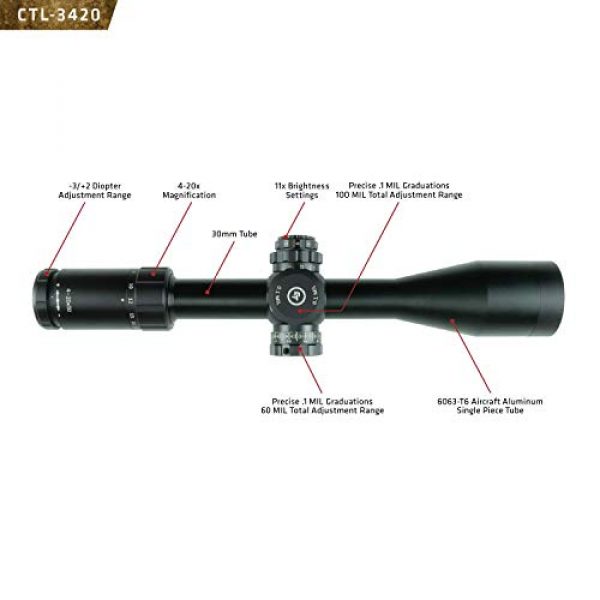 Crimson Trace Rifle Scope 3 Crimson Trace Optics Tactical Riflescope 4-20x50mm MIL/FFP with LR1-MIL with Illuminated Reticle, 3 Series CTL-3420