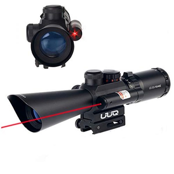 UUQ Rifle Scope 1 UUQ Tactical 3.5-10X40 Illuminated Red/Green Mil Dot Rifle Scope W/Red Laser Sight Fit 11/20mm Picatinny Rail