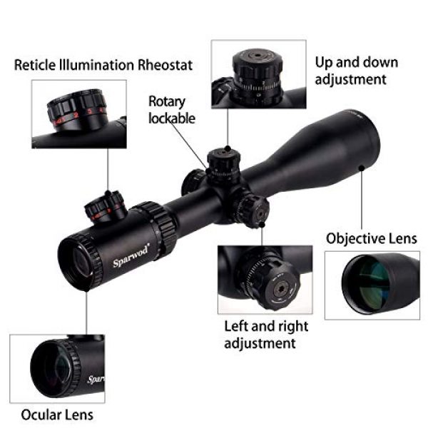 Sparwod Rifle Scope 3 Sparwod 4-24x50mm Rifle Scope, SFP Rifle Scopes with Illuminated Red/Green 1/2 MOA Reticle for Outdoor Hunting