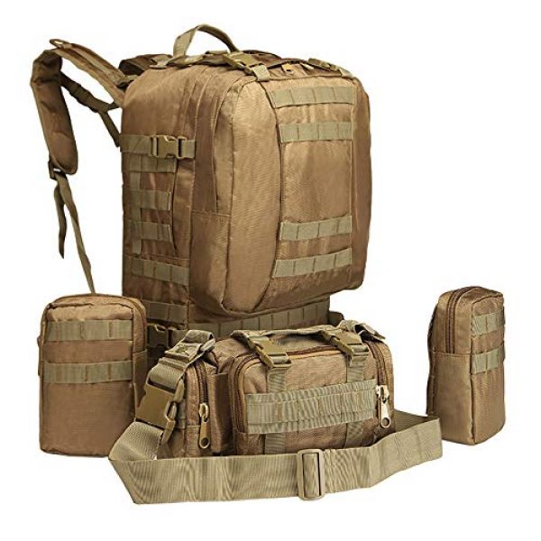 Suoki Tactical Backpack 7 Tactical Backpack 55L with Built-up 3 MOLLE Bags Rucksacks for Travelling