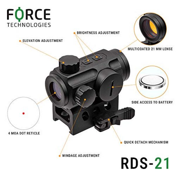 NANA Rifle Scope 2 Force Technologies Red Dot Sight RDS-21, 4 MOA, Matte Black, with QD-Mount for Weaver/Picatinny