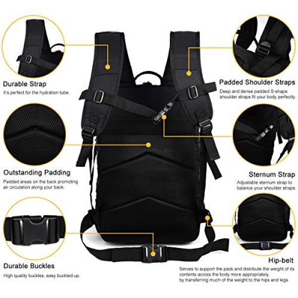 Heran Tactical Backpack 3 Tactical Backpack 45L Army 3 Day Assault Pack Molle For Bag Heavy Duty Black